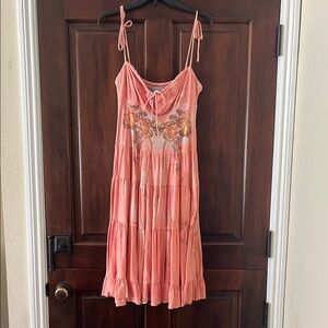 Vintage 90’s Butterfly Dropout Floral Coral Colored  Sundress Size Large